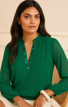 Load image into Gallery viewer, Green sparkle marc angelo blouse top