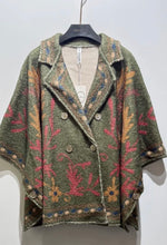 Load image into Gallery viewer, Beige rome, brown heart, green flower, leopard eye Poncho jacket
