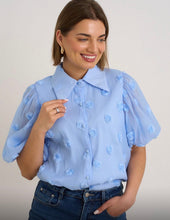 Load image into Gallery viewer, Blue floral puff sleeve kyla shirt

