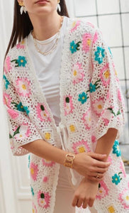 Pink or blue crochet long waistcoat