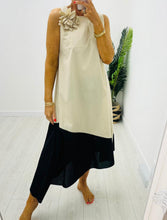 Load image into Gallery viewer, Green khaki, cream or black 3d flower dress

