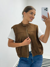 Load image into Gallery viewer, Brown suede gold zippy kyla waistcoat
