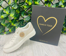 Load image into Gallery viewer, Gold sparkle stretch lace marco tozzi trainer
