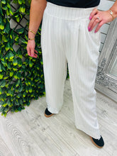 Load image into Gallery viewer, Nude, white, grey, black pin stripped elastic trouser

