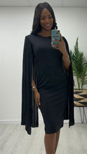 Load image into Gallery viewer, Black pleat cape sleeve kyla dress
