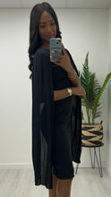 Load image into Gallery viewer, Black pleat cape sleeve kyla dress
