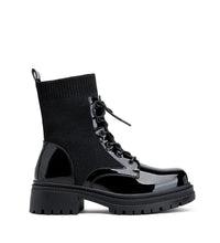 Load image into Gallery viewer, Black glossy laced fromt sock lg boot 4,5,6,7,8
