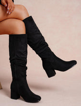 Load image into Gallery viewer, Taupe or black long suede zipped LG boots size 4
