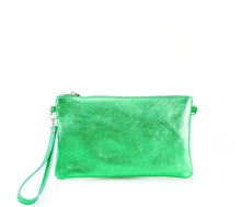 Load image into Gallery viewer, Fuschia pink, green, pink, gold, blue, silver, bronze, orange and rose gold clutch metallic handbags
