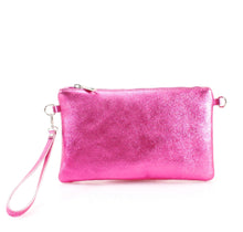 Load image into Gallery viewer, Fuschia pink, green, pink, gold, blue, silver, bronze, orange and rose gold clutch metallic handbags
