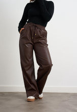 Load image into Gallery viewer, Chocolate brown leather look pull in kyla trousers
