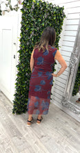 Load image into Gallery viewer, Burgundy and blue flower sleeveless dress
