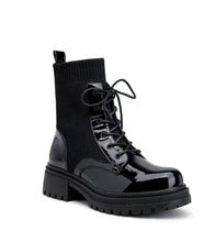 Load image into Gallery viewer, Black glossy laced fromt sock lg boot 4,5,6,7,8
