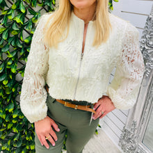 Load image into Gallery viewer, Cream marc angelo zippy half lace jacket
