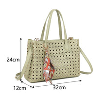 Load image into Gallery viewer, Beige, white, green lasercuts grab handbag
