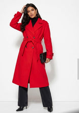Load image into Gallery viewer, Red or black long wool marc angelo trench coat
