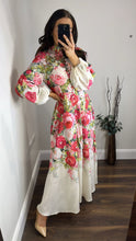 Load image into Gallery viewer, Red rose cream buttoned dress

