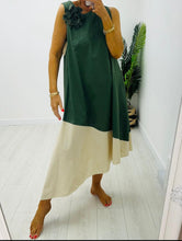 Load image into Gallery viewer, Green khaki, cream or black 3d flower dress
