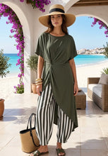 Load image into Gallery viewer, Green, taupe, chocolate, white, black n twist trouser and top co ord set
