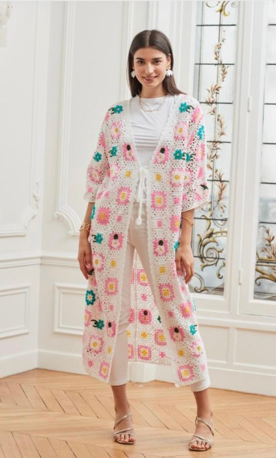Pink or blue crochet long waistcoat