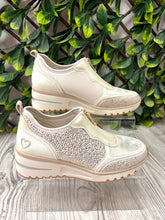 Load image into Gallery viewer, Jewel heart beige marco tozzi zip front trainer
