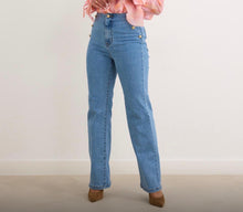 Load image into Gallery viewer, Denim three side folyrose denim flare jean
