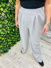 Load image into Gallery viewer, Nude, white, grey, black pin stripped elastic trouser
