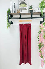 Load image into Gallery viewer, Burgundy ada gold button waist detail trouser
