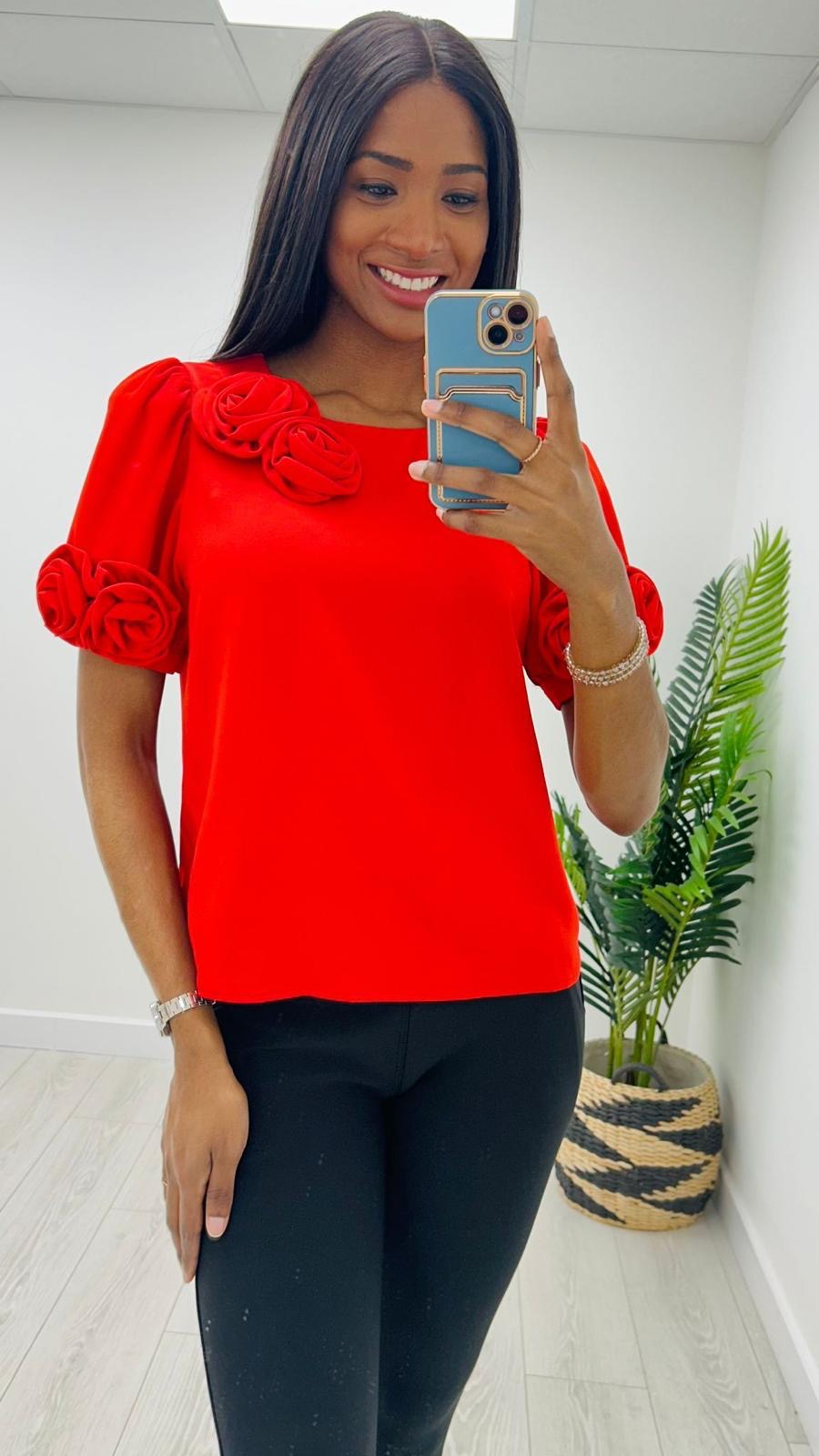 Red, white or black 3d flower blouse top red size medium left 8 black