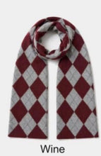 Load image into Gallery viewer, Wine, denim, pink,taupe diamond pattern wool blend hat and scarf set
