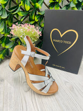 Load image into Gallery viewer, Silver cork heel marco tozzi sandal sizes 7
