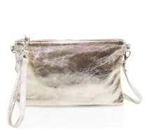 Load image into Gallery viewer, Fuschia pink, green, pink, gold, blue, silver, bronze, orange and rose gold clutch metallic handbags
