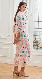 Pink or blue crochet long waistcoat