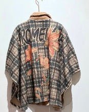 Load image into Gallery viewer, Beige rome, brown heart, green flower, leopard eye Poncho jacket

