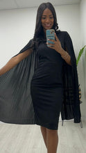 Load image into Gallery viewer, Black pleat cape sleeve kyla dress

