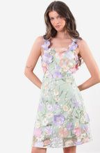 Load image into Gallery viewer, Green flower lace strappy marc angelo dress
