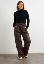 Load image into Gallery viewer, Chocolate brown leather look pull in kyla trousers
