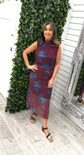 Load image into Gallery viewer, Burgundy and blue flower sleeveless dress
