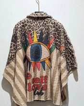 Load image into Gallery viewer, Beige rome, brown heart, green flower, leopard eye Poncho jacket
