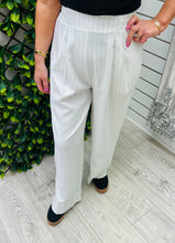 Load image into Gallery viewer, Nude, white, grey, black pin stripped elastic trouser
