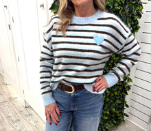 Load image into Gallery viewer, Blue stripped paris heart jumper
