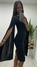 Load image into Gallery viewer, Black pleat cape sleeve kyla dress
