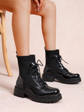 Load image into Gallery viewer, Black glossy laced fromt sock lg boot 4,5,6,7,8
