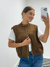 Load image into Gallery viewer, Brown suede gold zippy kyla waistcoat
