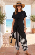 Load image into Gallery viewer, Green, taupe, chocolate, white, black n twist trouser and top co ord set
