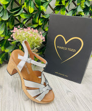 Load image into Gallery viewer, Silver cork heel marco tozzi sandal sizes 7
