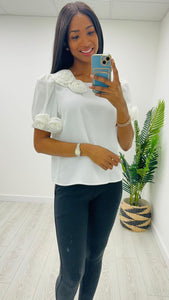 Red, white or black 3d flower blouse top red size medium left 8 black