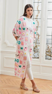 Pink or blue crochet long waistcoat