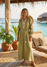 Load image into Gallery viewer, Green or beige embroidered nn dress
