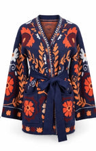 Load image into Gallery viewer, Green, brown, navy js tie in cardigan
